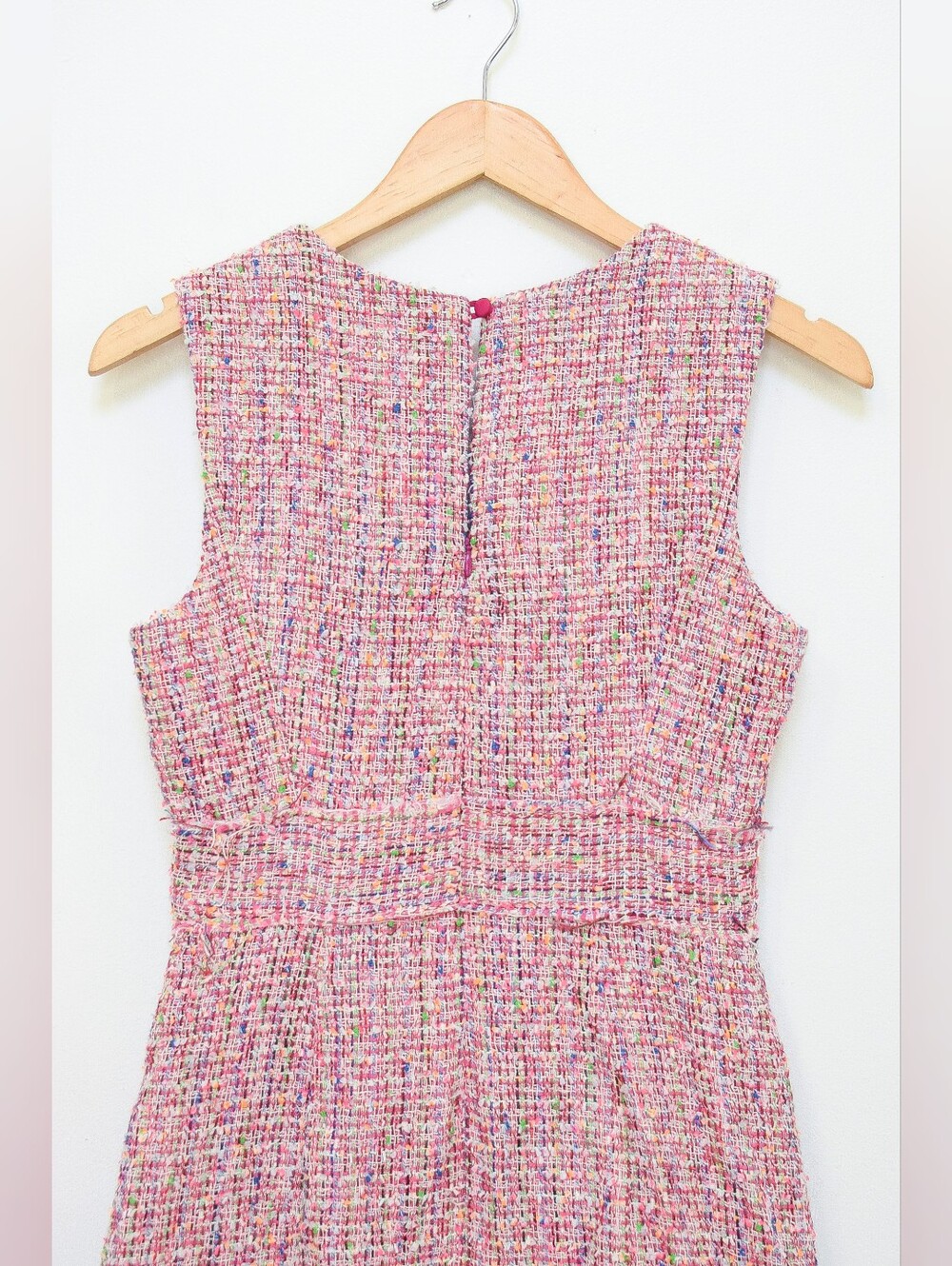 NWT Milly Gabby Fringe Tweed Dress Pink Size 0 Sheath Knee Length Preppy Retro - Picture 7 of 10